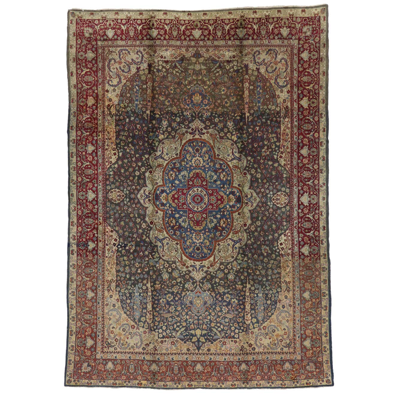 Antique Indian Agra Rug with Cypress Trees For Sale at 1stDibs