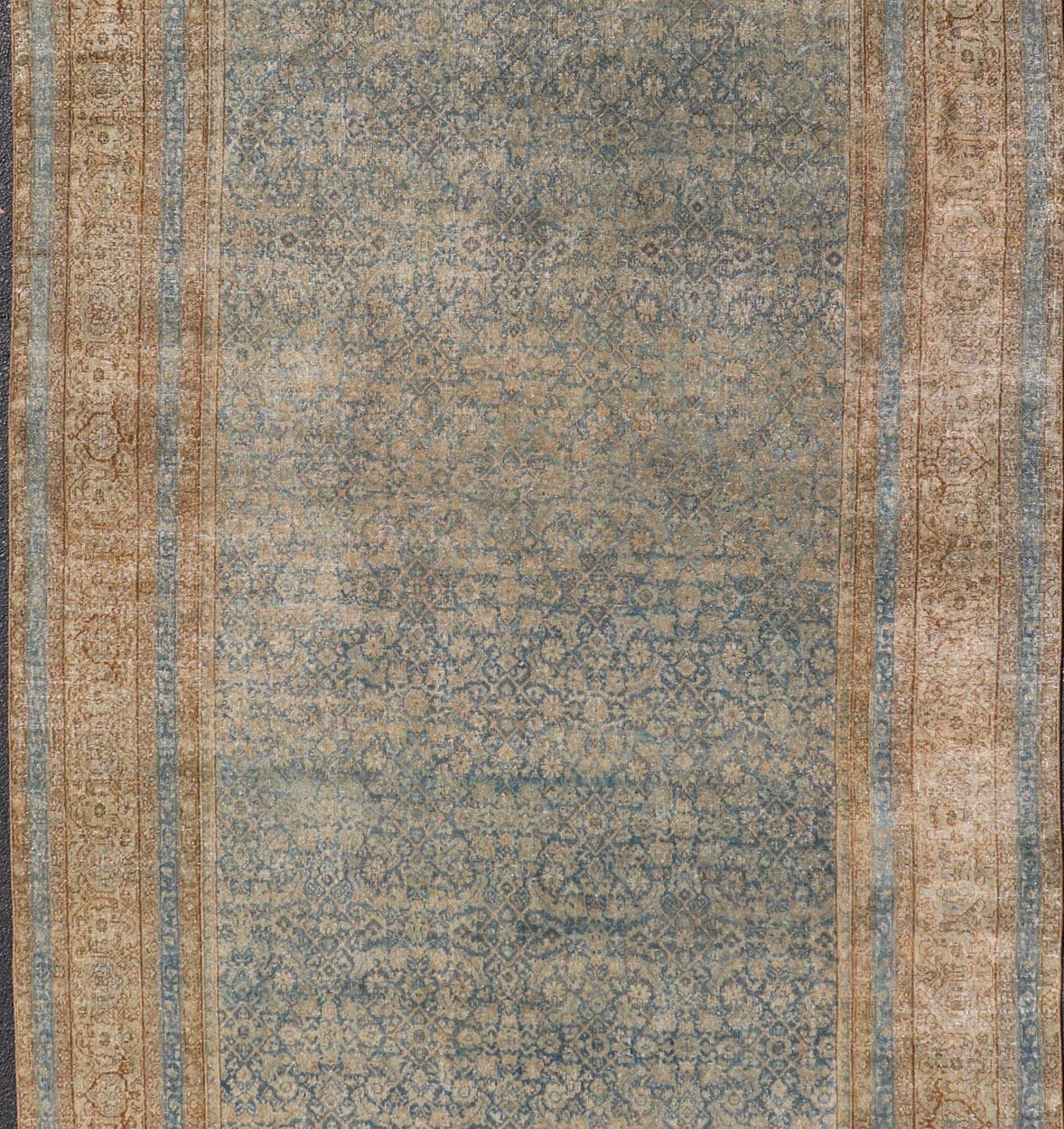 Antico tappeto indiano Agra con intricati disegni floreali in blu 6'9 x 14'0 in vendita 1