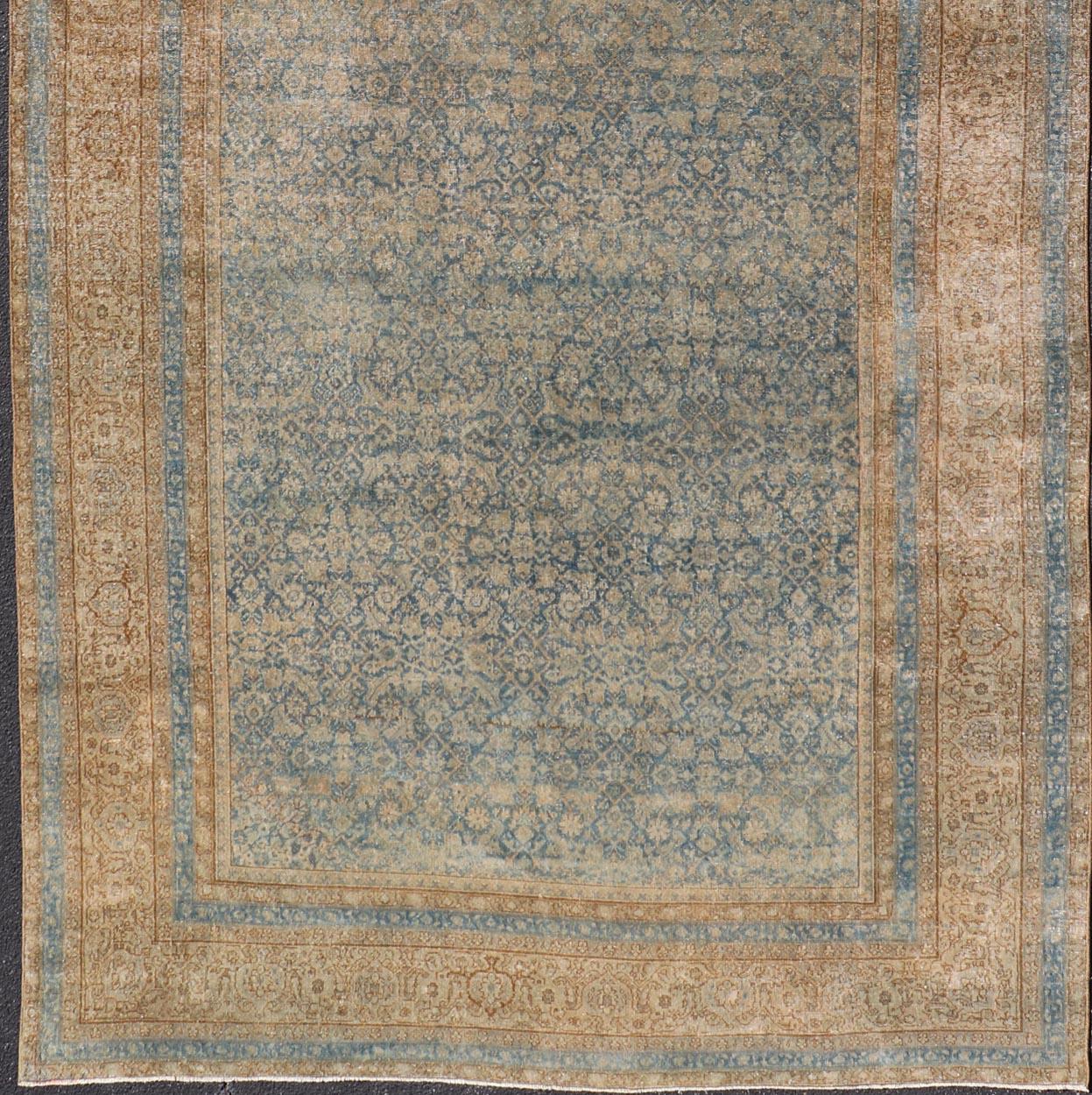 Antico tappeto indiano Agra con intricati disegni floreali in blu 6'9 x 14'0 in vendita 2