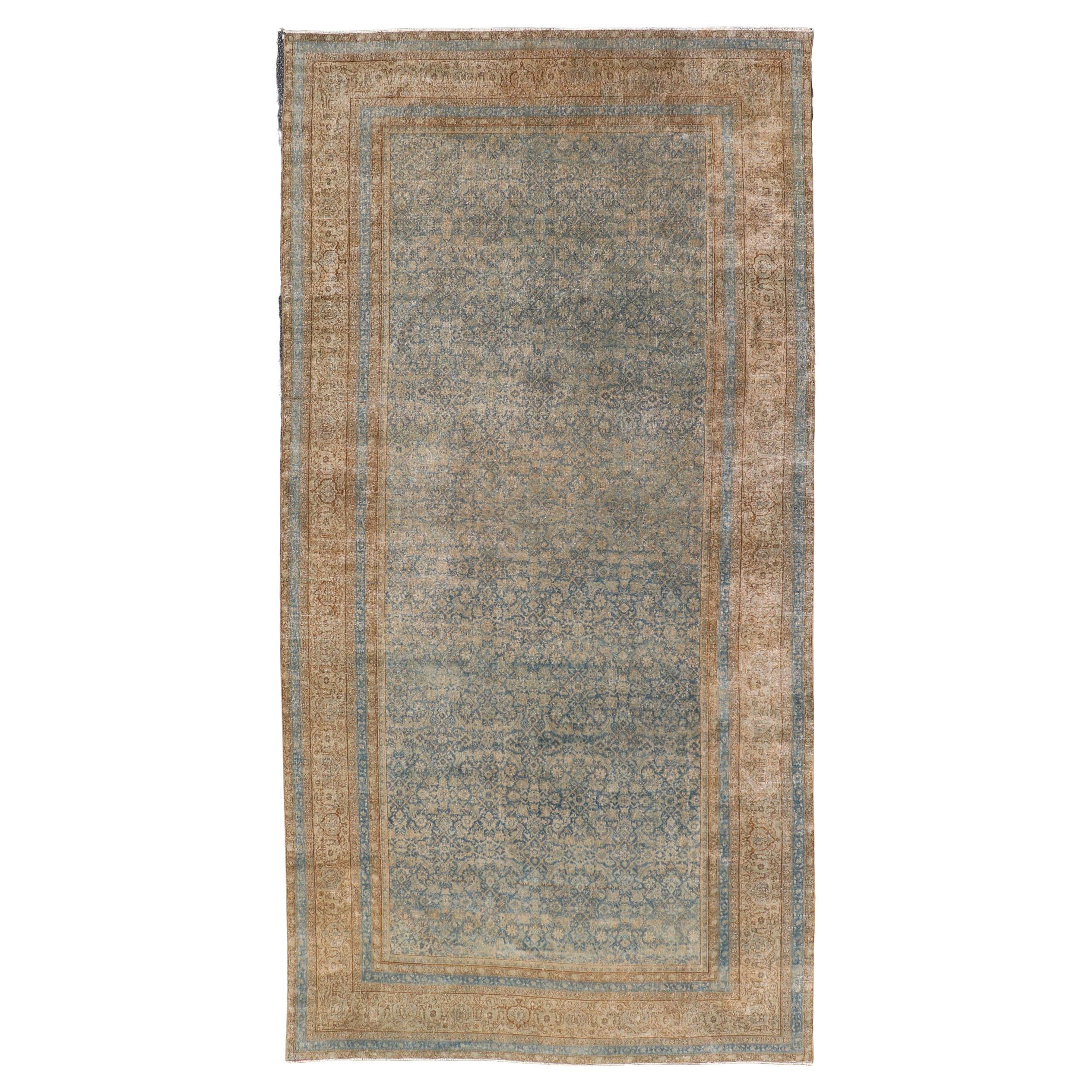 Antico tappeto indiano Agra con intricati disegni floreali in blu 6'9 x 14'0 in vendita