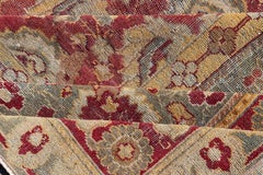 Antique Indian Agra Rug with Rust Red Field, Sage Green Border and Yellow