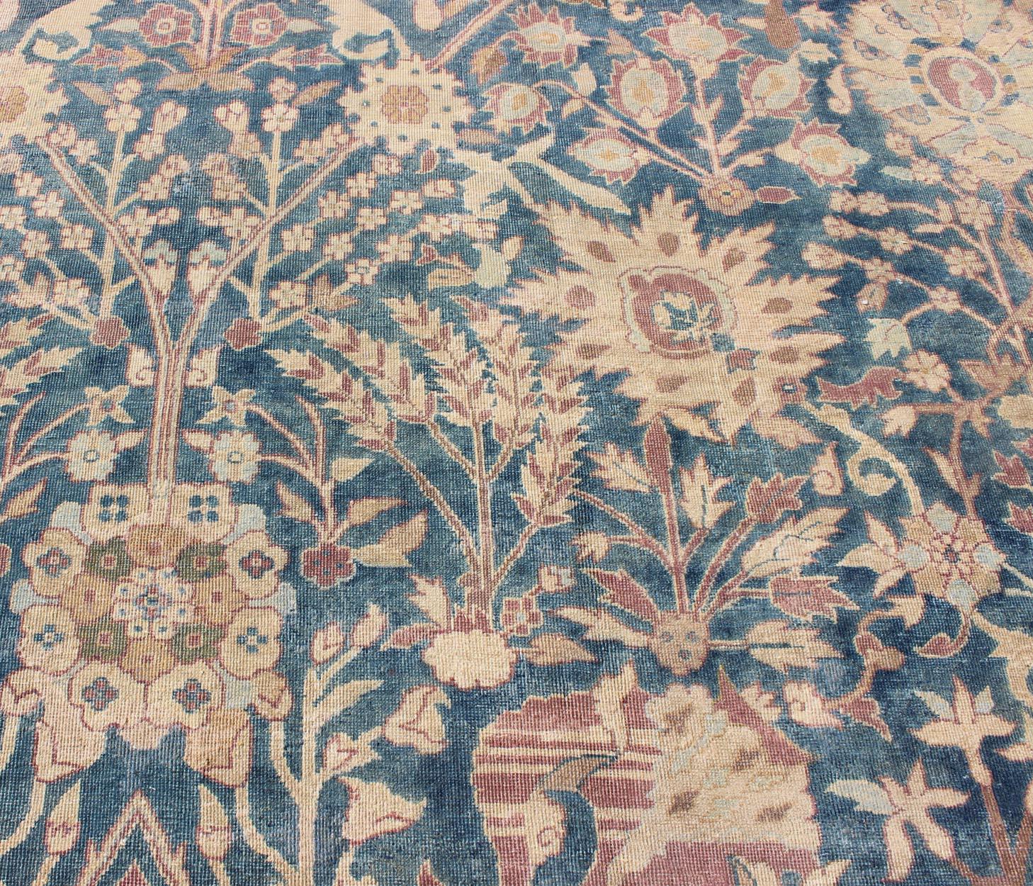 Stunning Antique Indian Agra 19th Century Vase Carpet in Teal Background For Sale 6