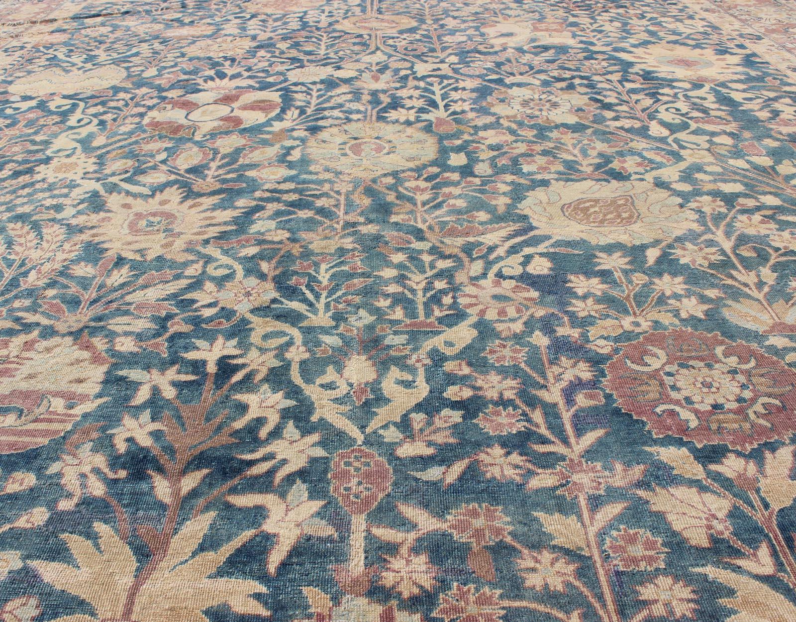 Stunning Antique Indian Agra 19th Century Vase Carpet in Teal Background For Sale 4