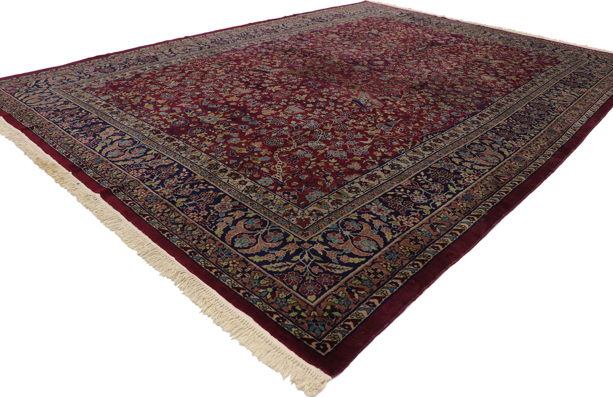 77541, antique Indian Agra rug with Victorian Renaissance style. Rich in color with beguiling beauty, this hand knotted wool antique Indian Agra rug beautifully embodies Victorian Renaissance style. The abrashed burgundy maroon field is covered in