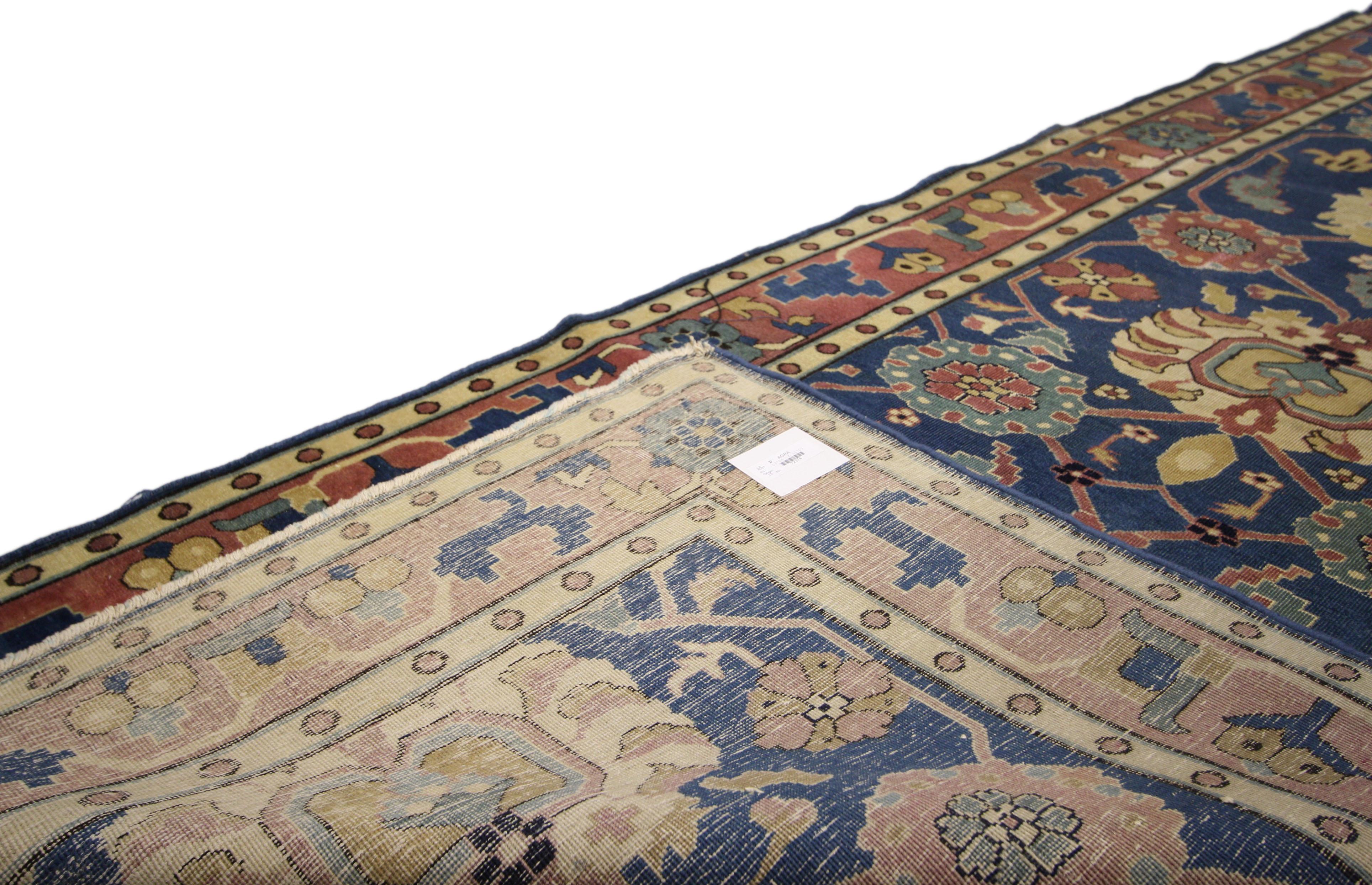 Antique Indian Agra Runner in Blue with Modern Design In Good Condition In Dallas, TX