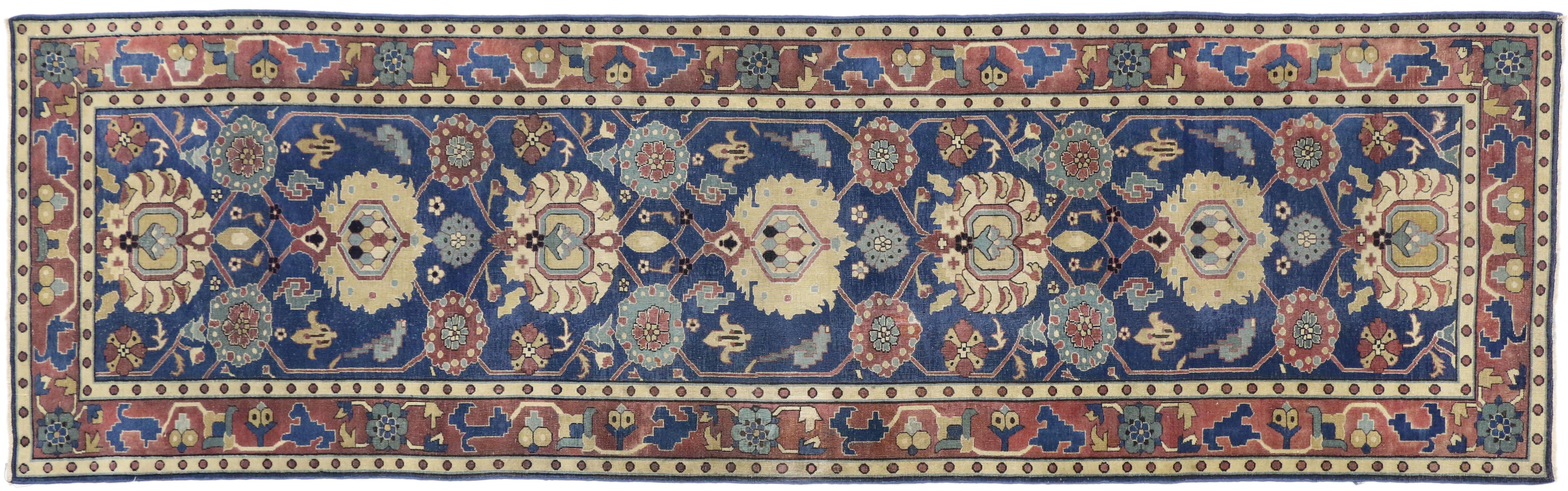 20th Century Antique Indian Agra Runner in Blue with Modern Design