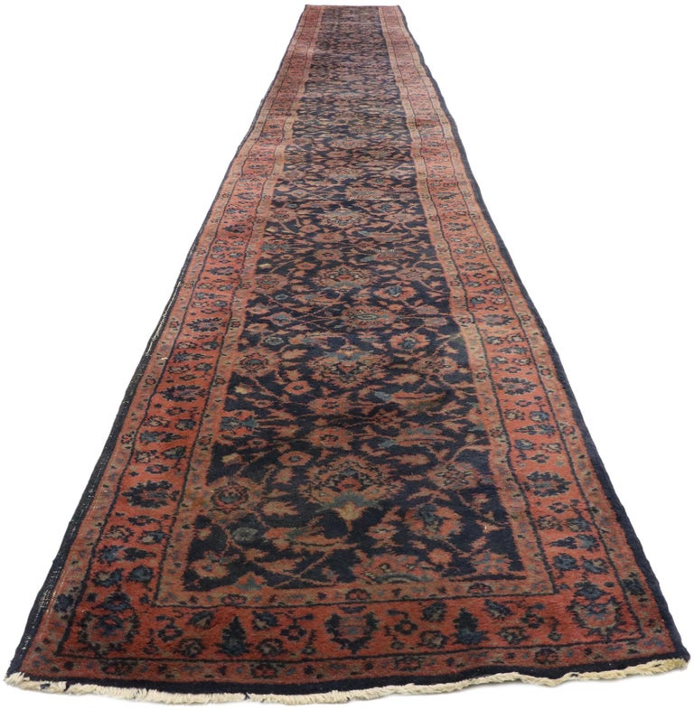 Antique Indian Agra Runner with Victorian Style, Extra-Long Hallway ...