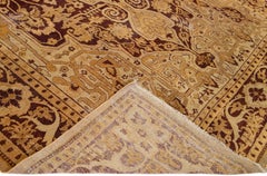 Antique Indian Agra Tan Handmade Allover Designed Wool Rug