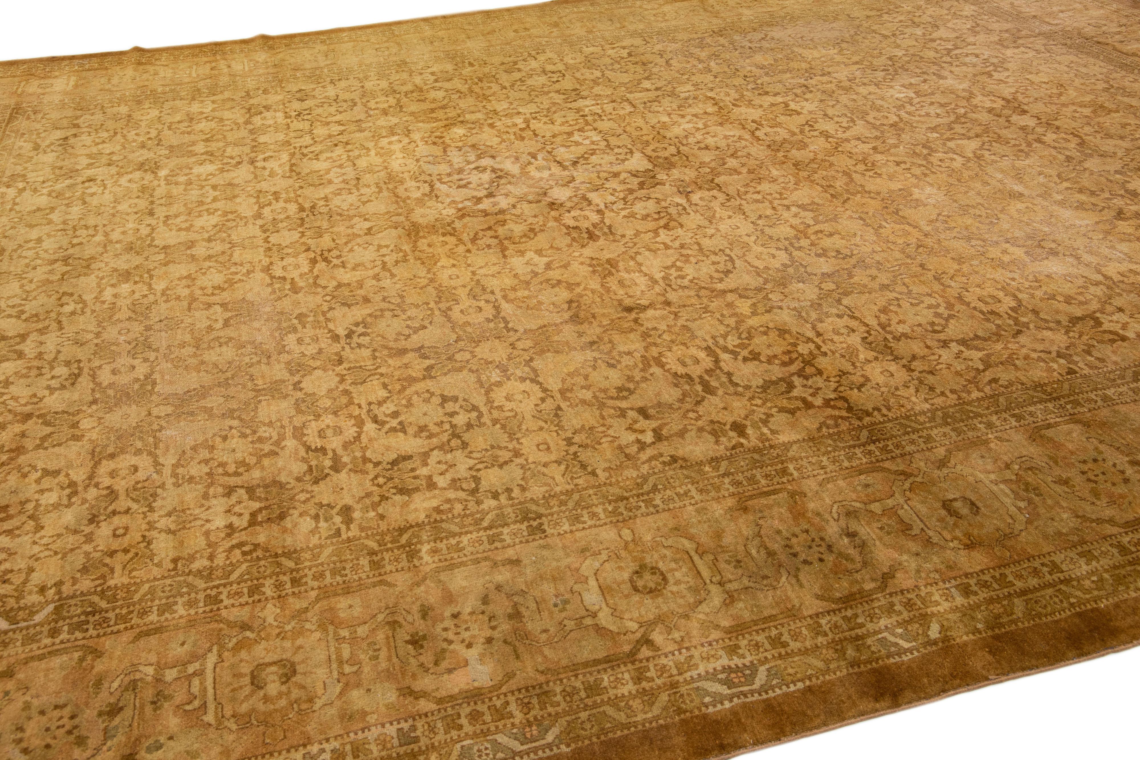 20th Century Antique Indian Agra Tan Handmade Wool Rug with Allover Design For Sale