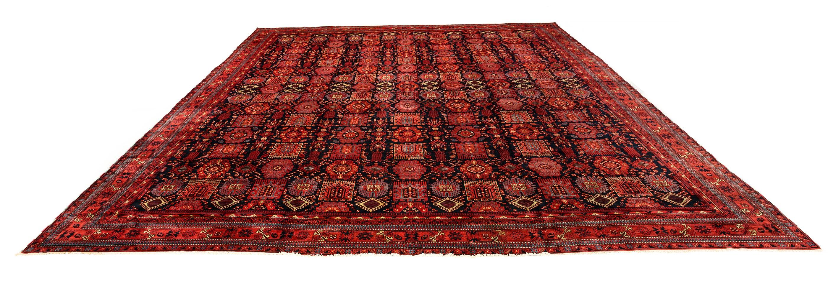 Hand-Knotted Antique Indian Agra Vegetable and Cochineal Dyed Wool Rug with Mosaic Design For Sale