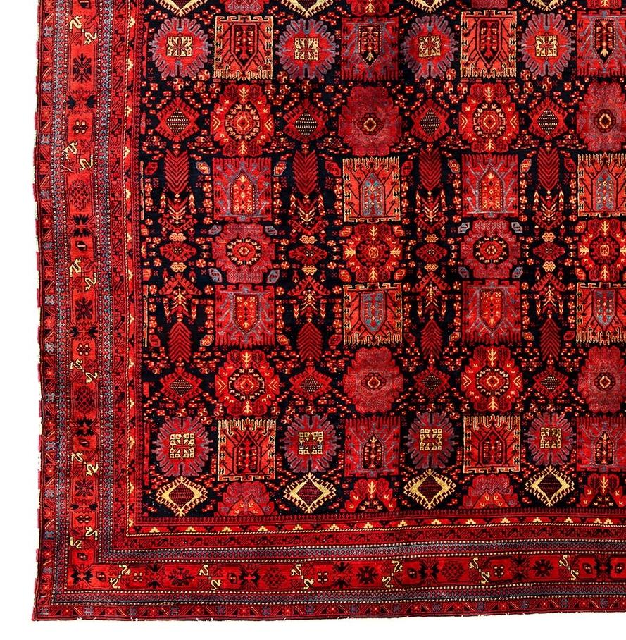 Antique Indian Agra Vegetable and Cochineal Dyed Wool Rug with Mosaic Design In Good Condition For Sale In Evanston, IL