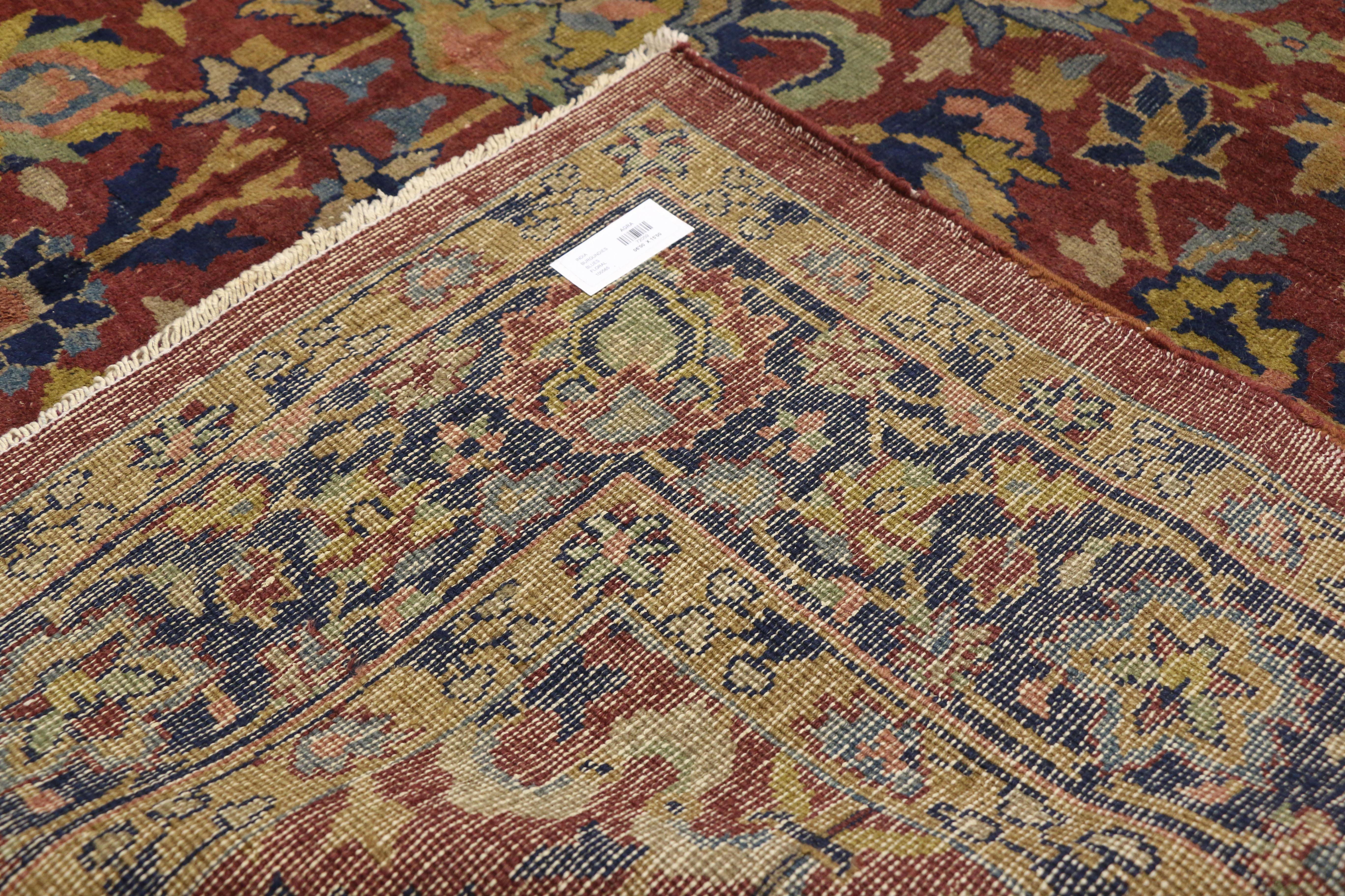 Hand-Knotted Antique Indian Agra William Morris Inspired Gallery Rug with Arts & Crafts Style For Sale