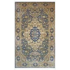 Antique Indian Agra Wool 12x20 Blue, Tan & Ivory Handmade Oversized Area Rug