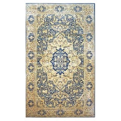 Antique Indian Agra Wool 12x20 Blue, Tan & Ivory Handmade Oversized Area Rug