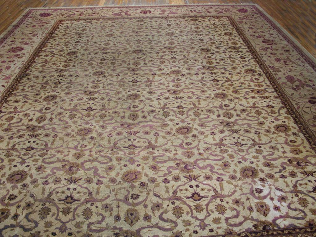 Early 20th Century N. Indian Amritsar Carpet ( 17' x 22' - 518 x 671 )
This is an extremely well designed large allover pattern ivory antique Indian carpet. The field design is classically derived with its wriggling cloud bands, mobile split