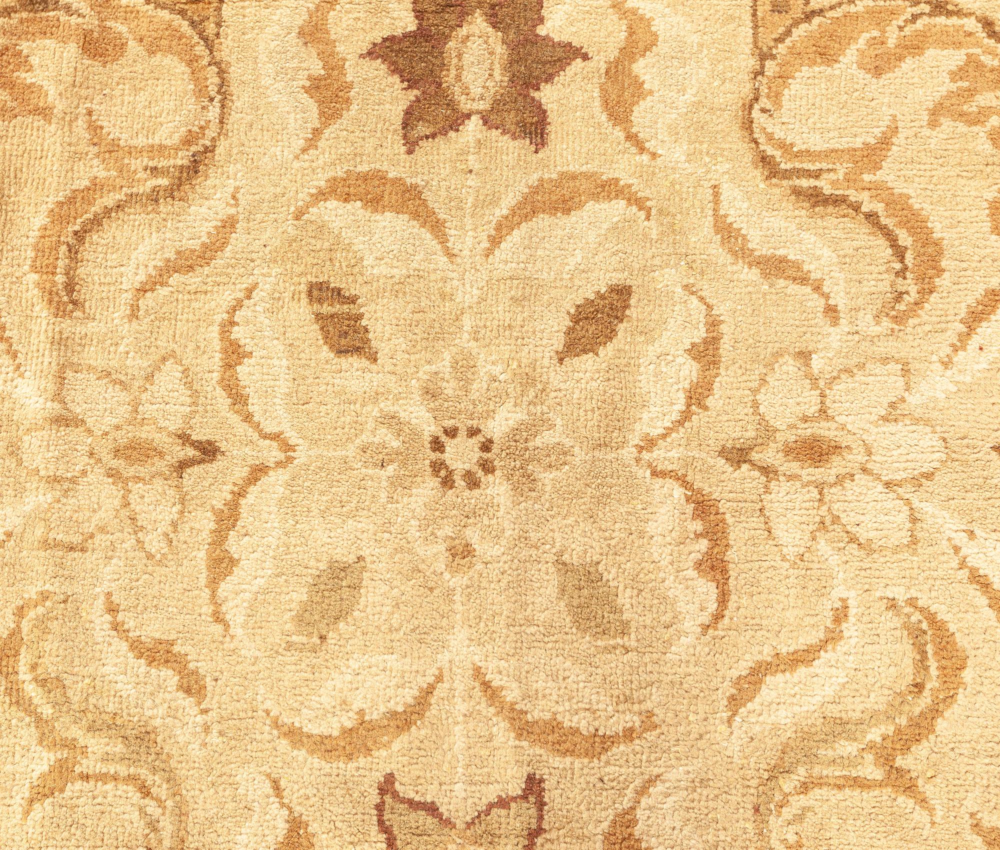 Antique Indian Amritsar Botanic Brown and Beige Handmade Wool Carpet
Size: 8'10
