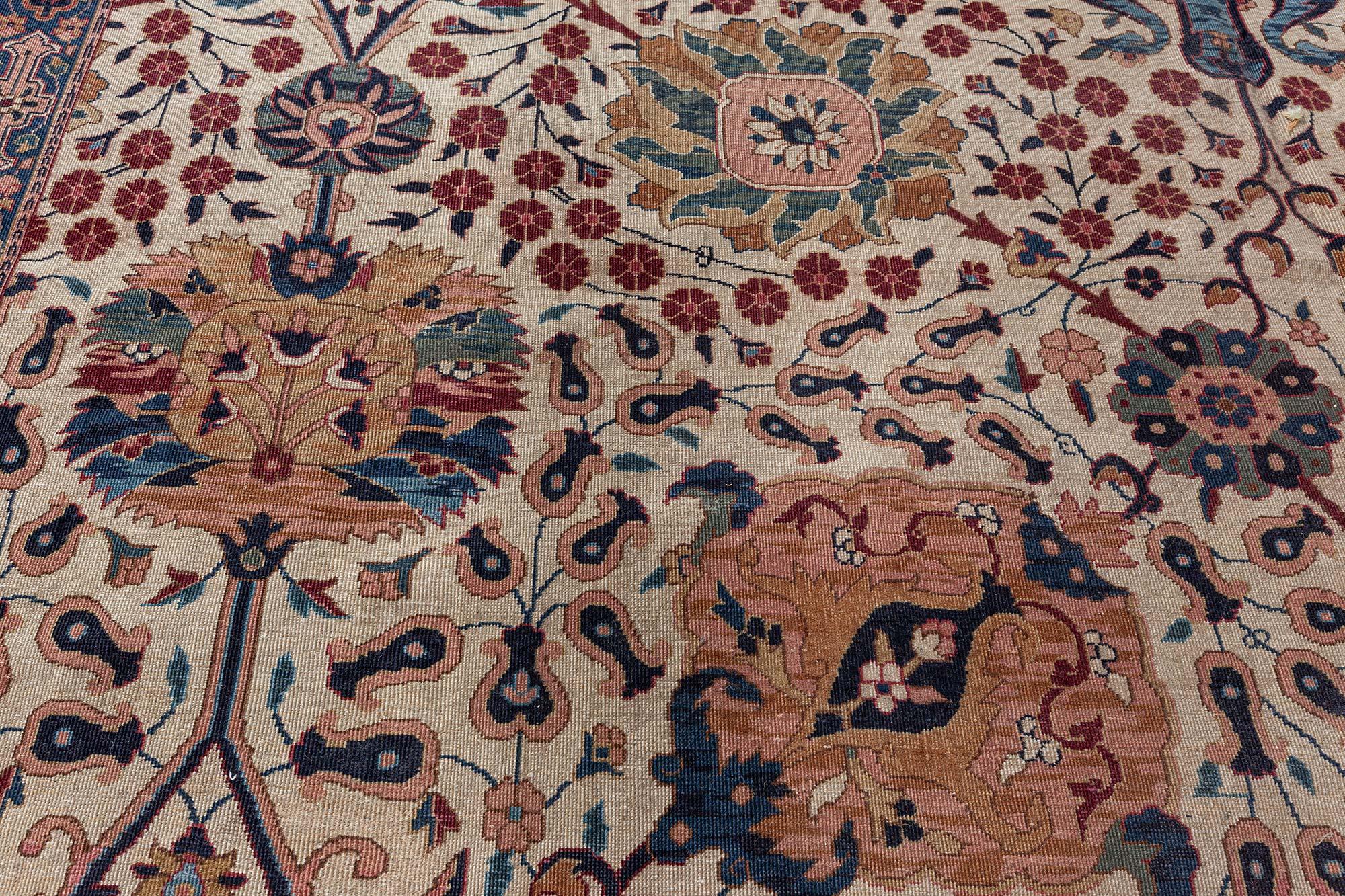 20ième siècle Tapis indien antique Amritsar Botanic fait main en laine en vente