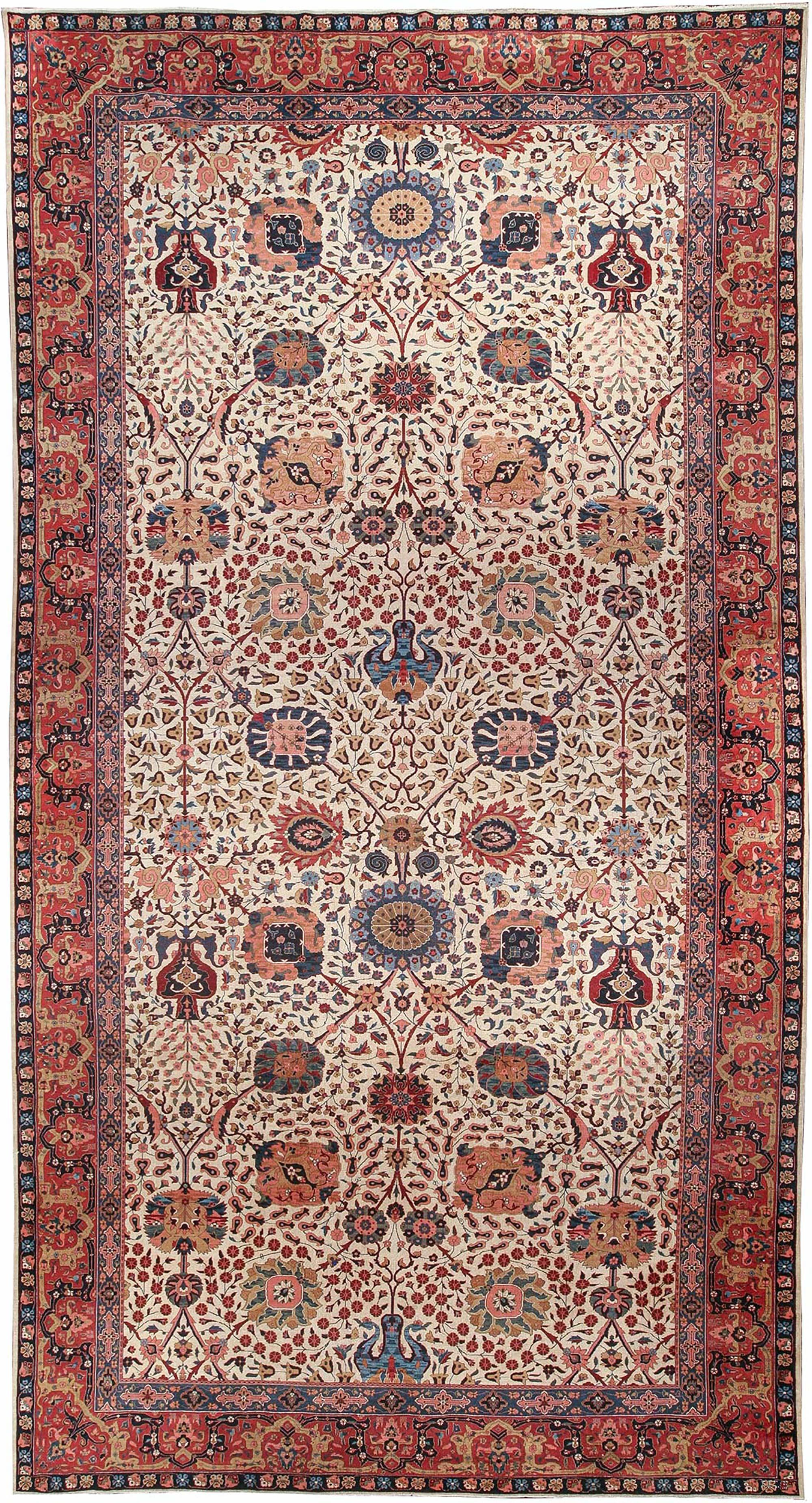 Antique Indian Amritsar Botanic Handmade Wool Rug