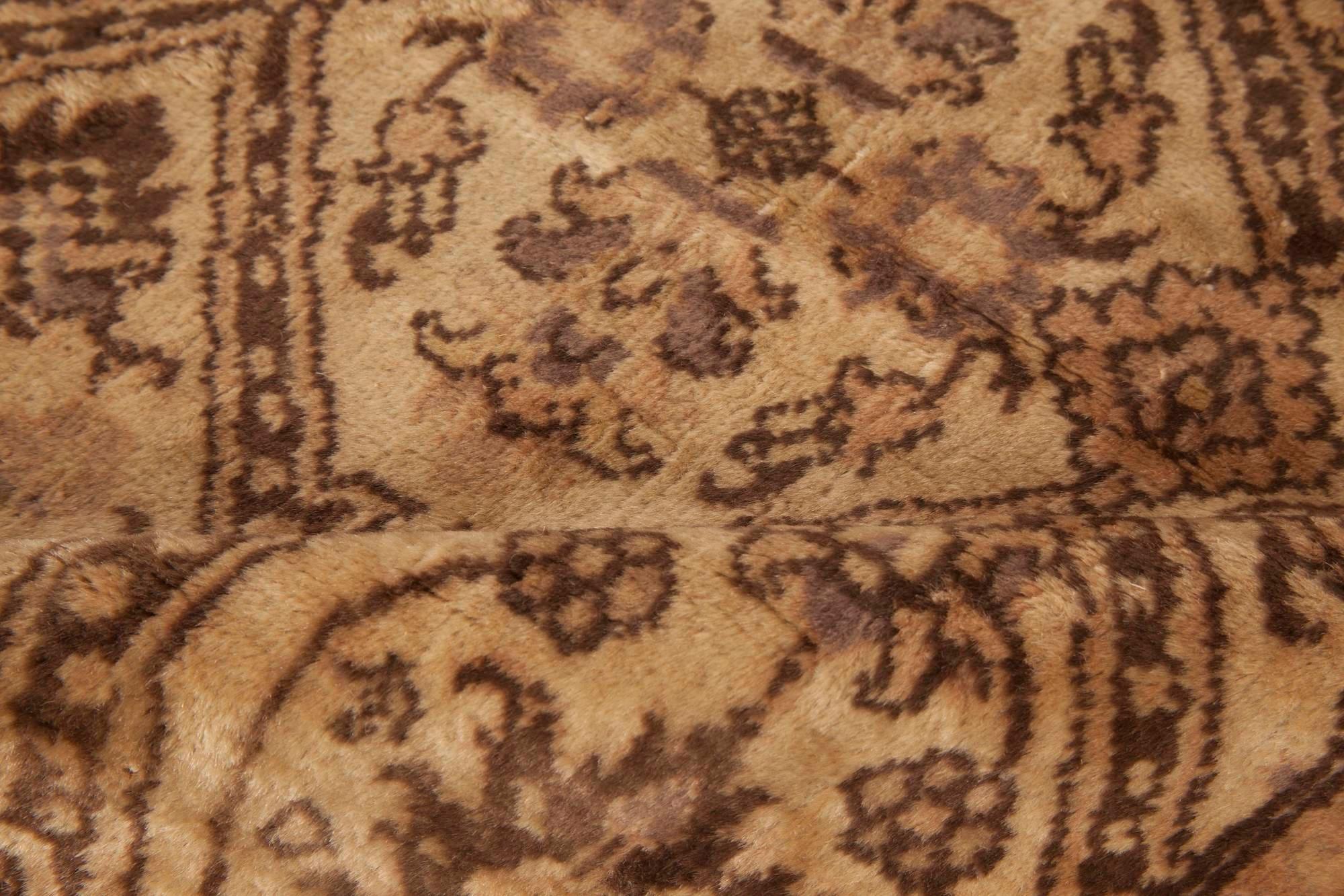 Hand-Woven Antique Indian Amritsar Brown Carpet For Sale