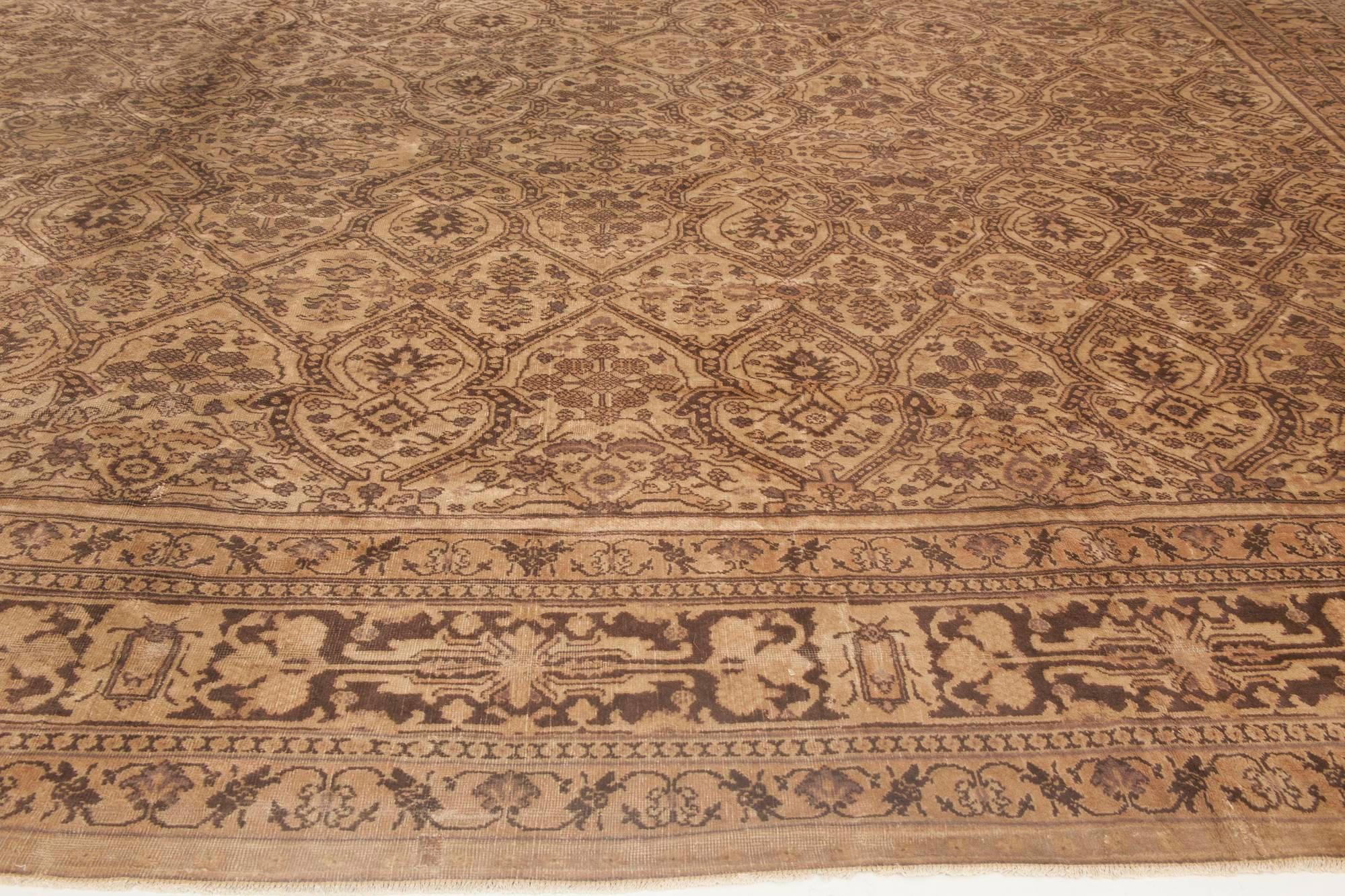 20th Century Antique Indian Amritsar Brown Carpet For Sale