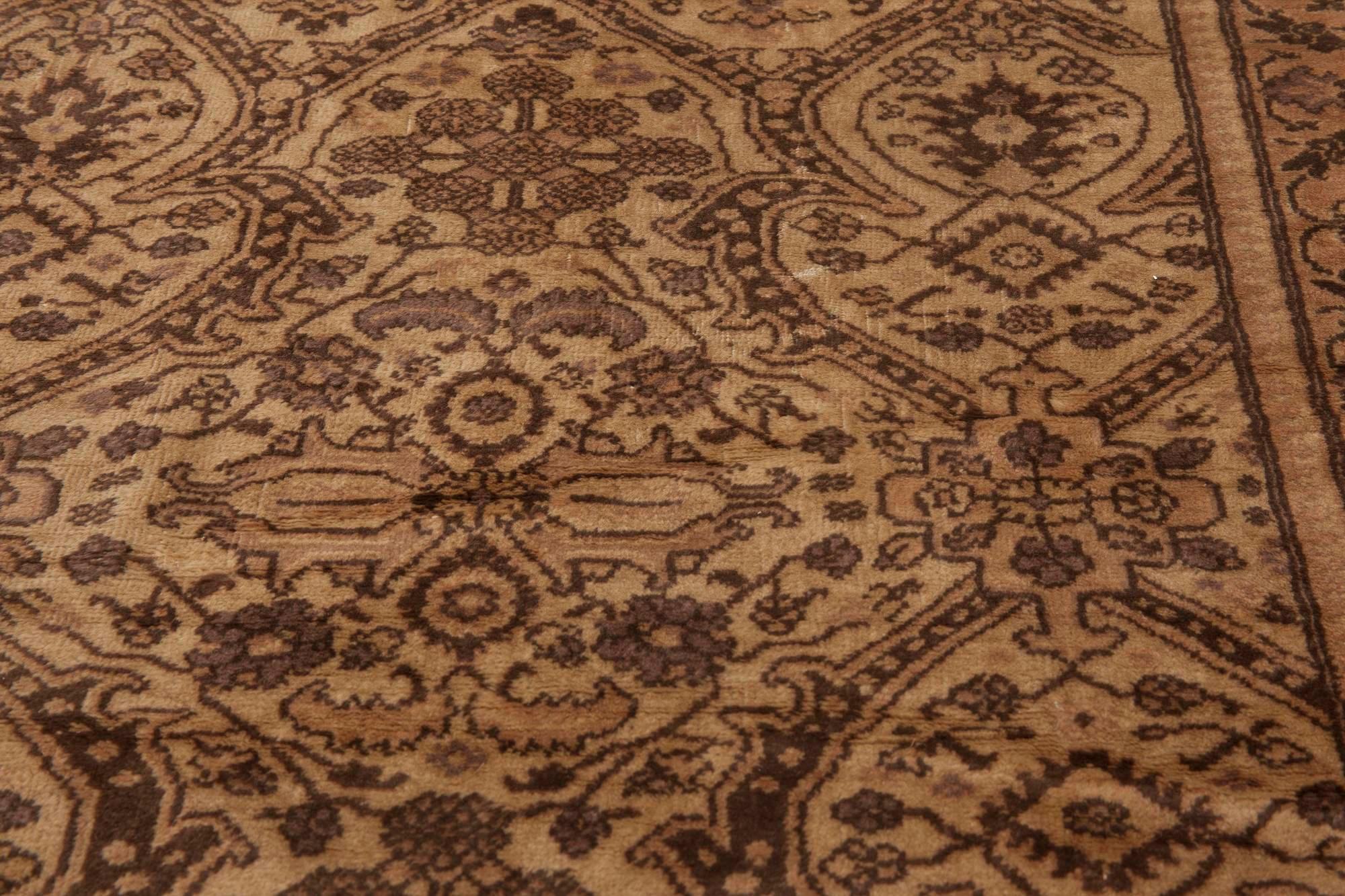 Wool Antique Indian Amritsar Brown Carpet For Sale