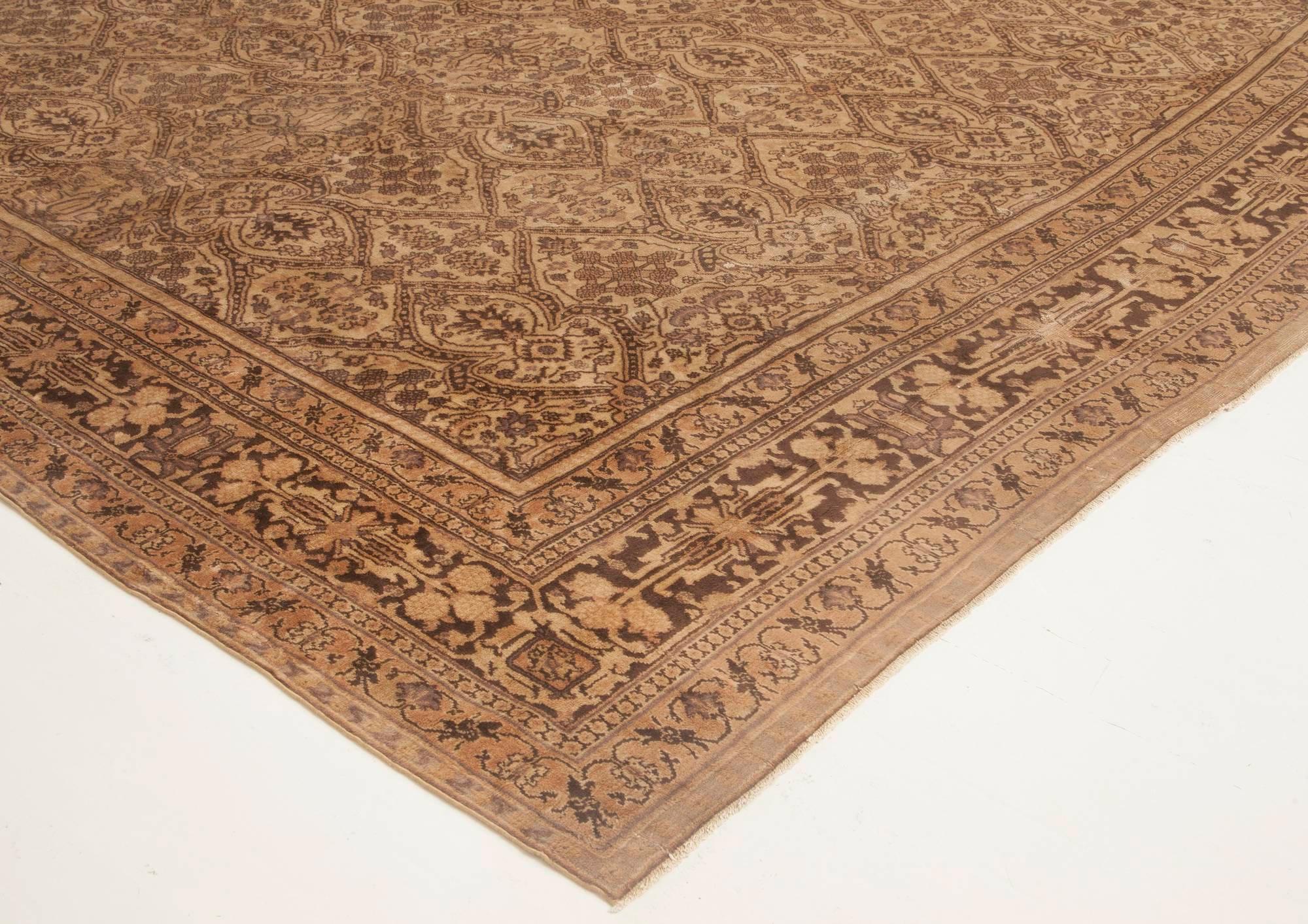 Antique Indian Amritsar Brown Carpet For Sale 1
