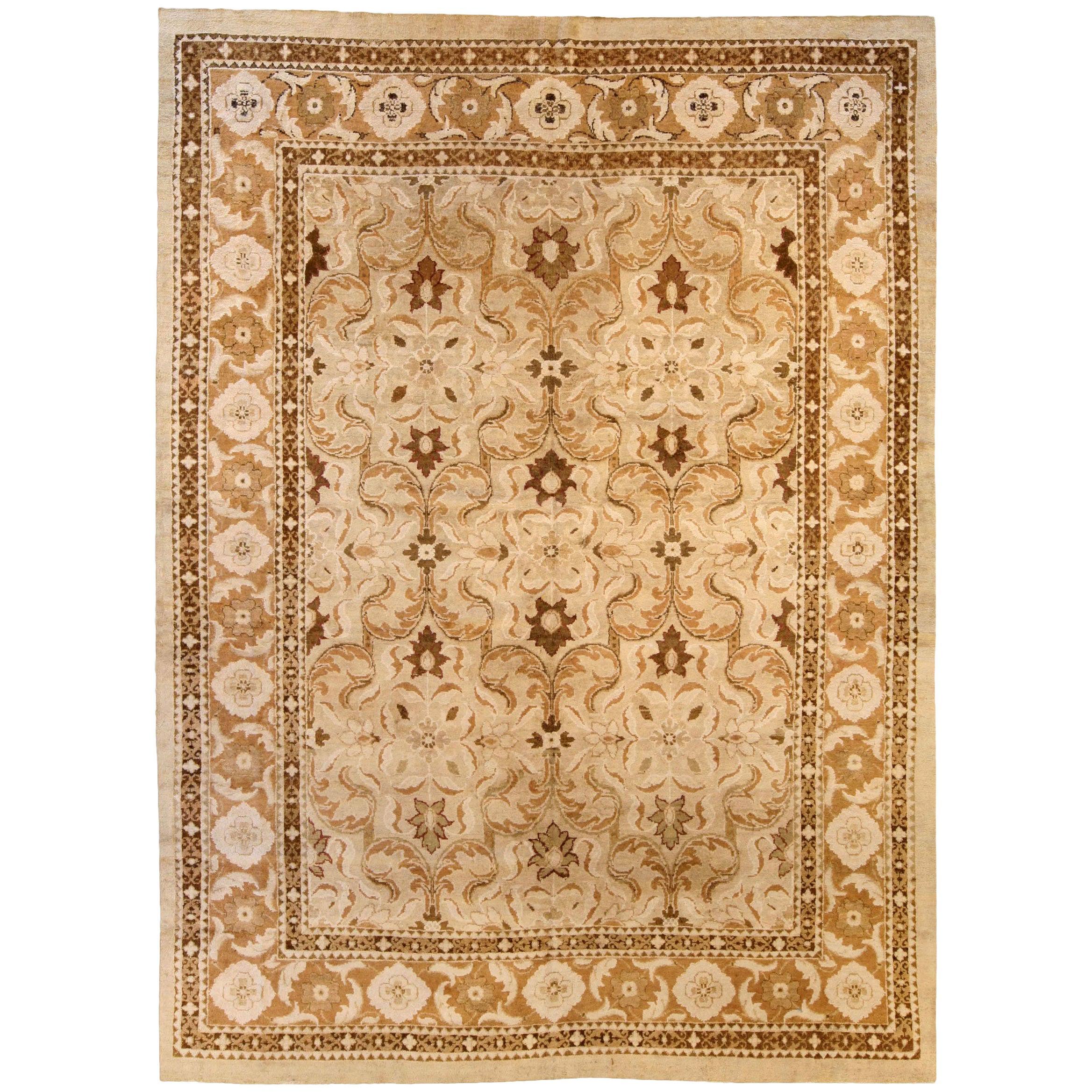 Antique Indian Amritsar Botanic Handmade Wool Rug For Sale