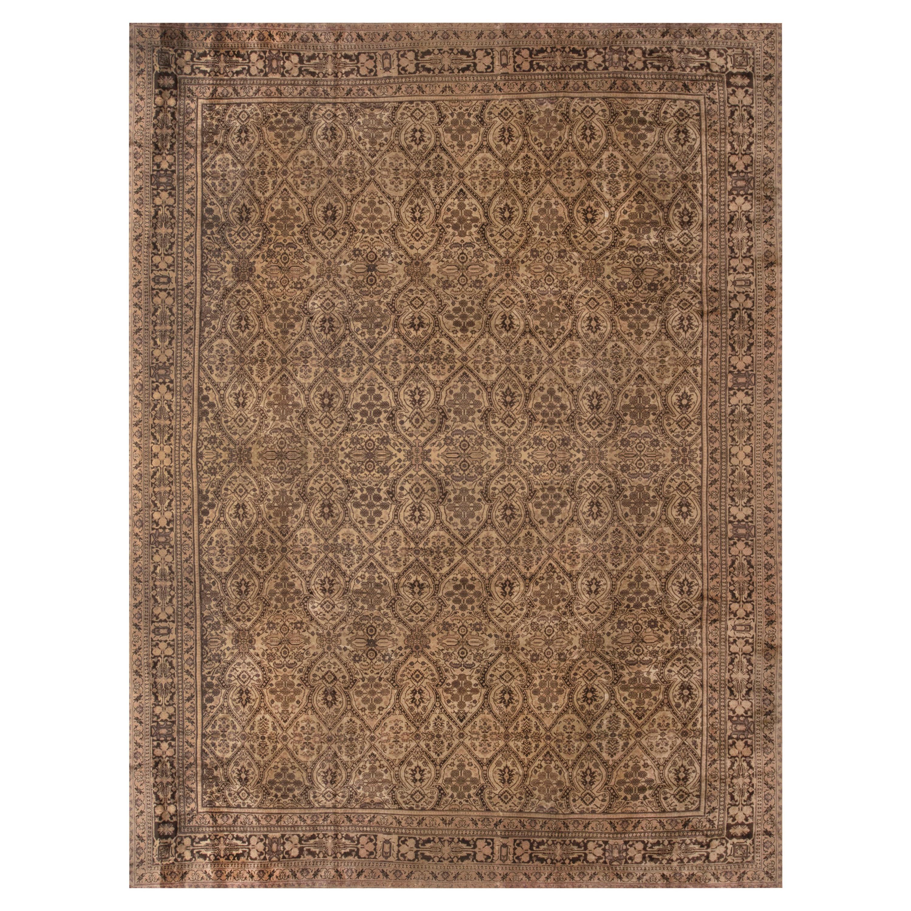 Antique Indian Amritsar Brown Carpet For Sale