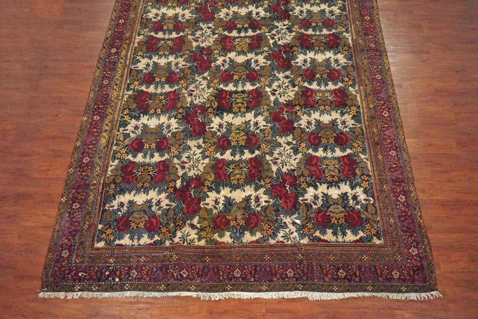 Hand-knotted wool pile on a cotton foundation.

Circa 1890 

Dimensions: 10' x 18' 

Origin: India 

Condition: Good for its age: low pile, some wear, rewoven border 

Field Color: Ivory 

Border Color: Burgundy 

Accent Colors: Green,