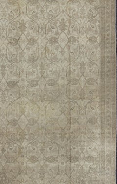 Antique Indian Amritsar Gallery Rug in Ivory, Gray, and Neutrals  7' X12'9"