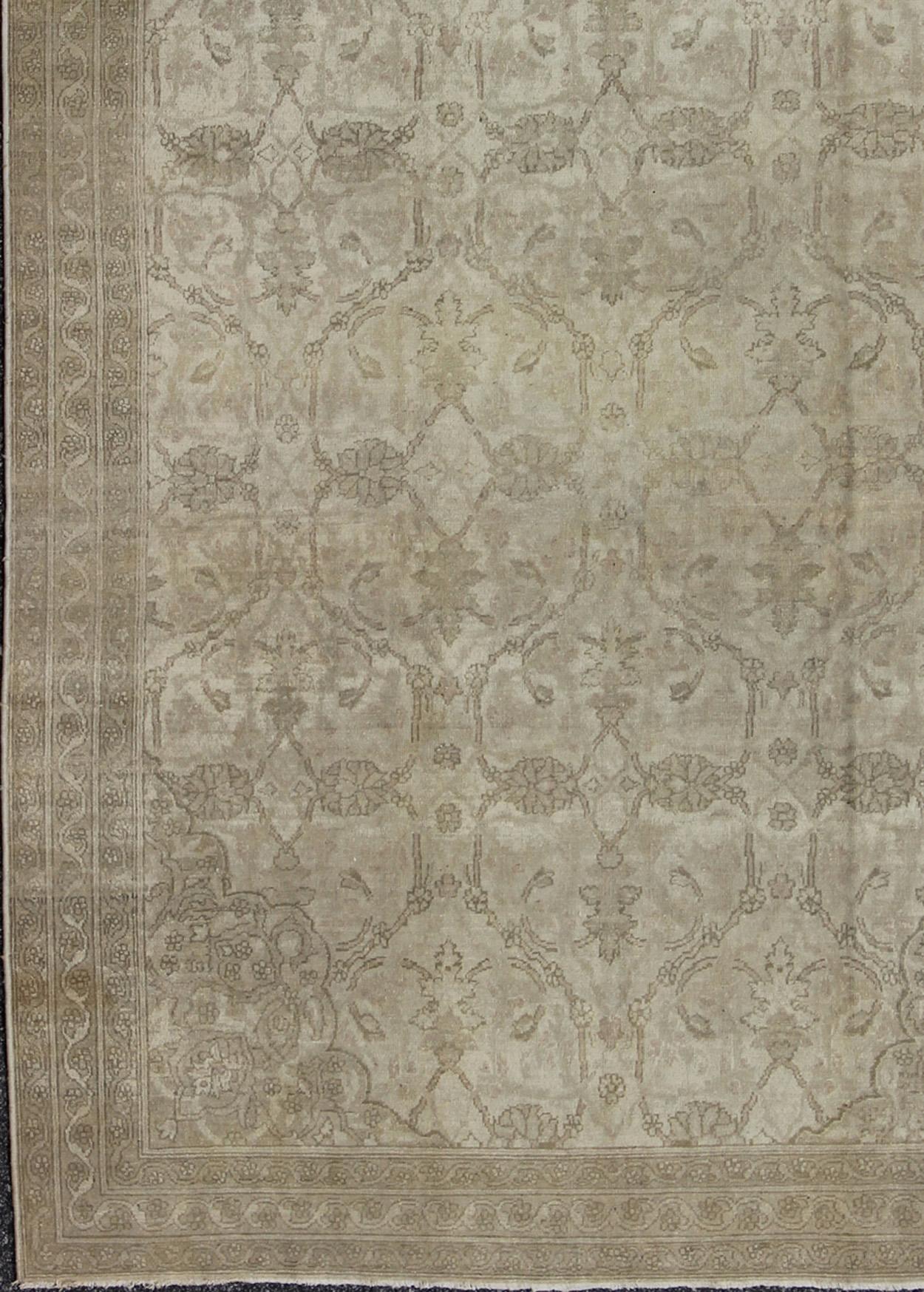 Agra Tappeto antico indiano Amritsar Gallery in avorio, grigio e neutro  7' X12'9