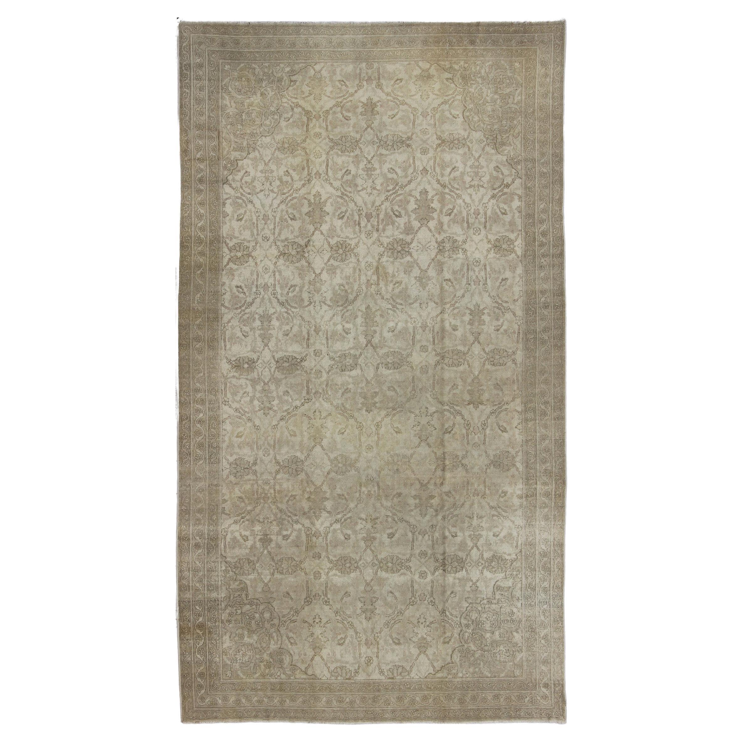 Antique Indian Amritsar Gallery Rug in Ivory, Gray, and Neutrals  7' X12'9"