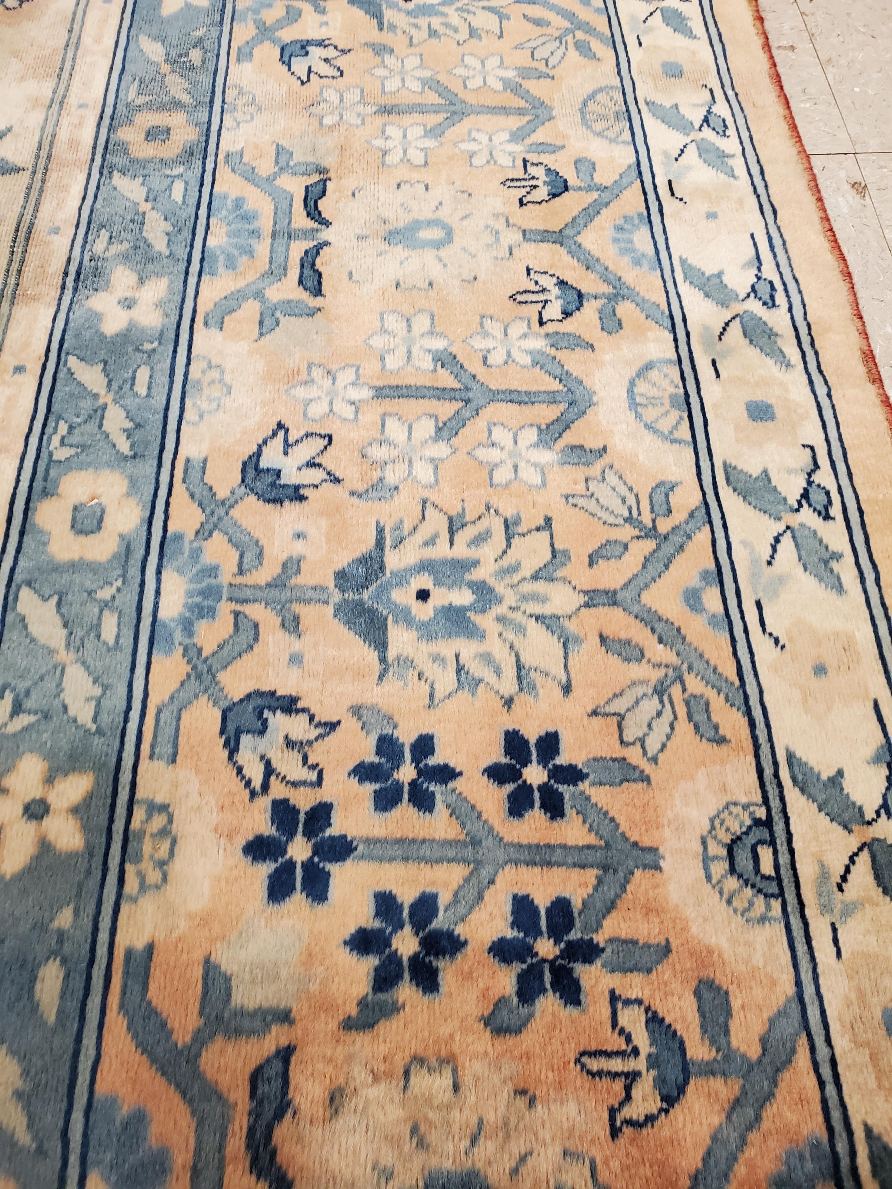 Antique Indian Amritsar Handmade Oriental Rug, Blue, Taupe Creams Allover Design For Sale 6