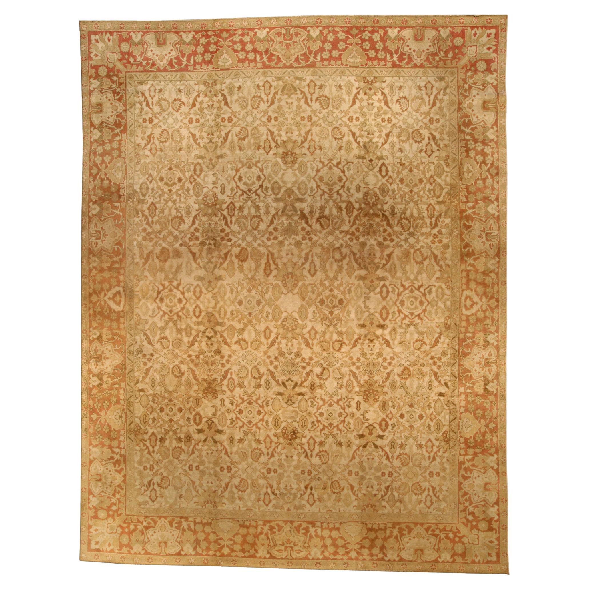 Antique Indian Amritsar Handmade Wool Rug For Sale