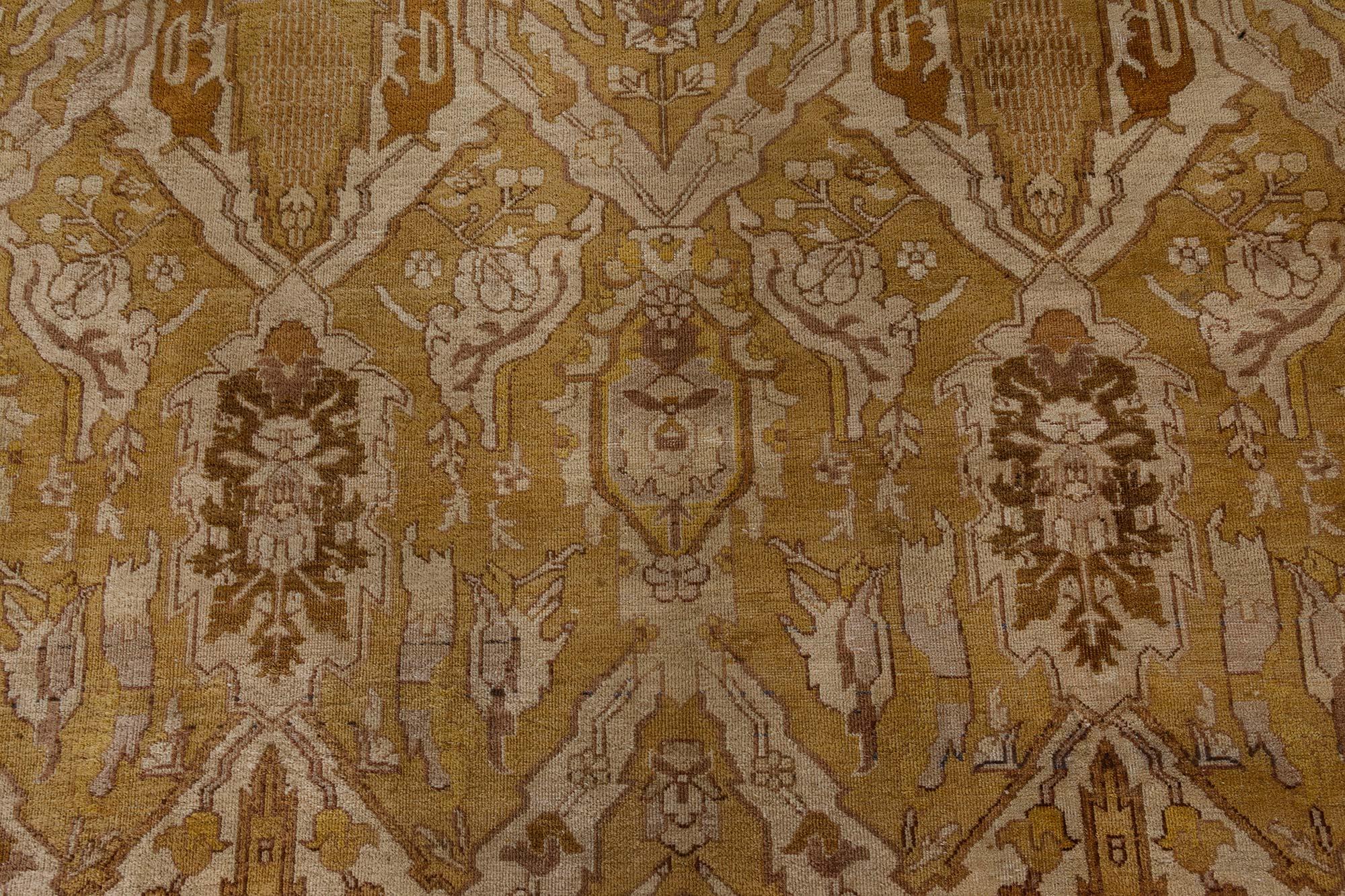 Antique Indian Amritsar beige, brown, gold handmade wool rug (size adjusted)
Size: 9'8