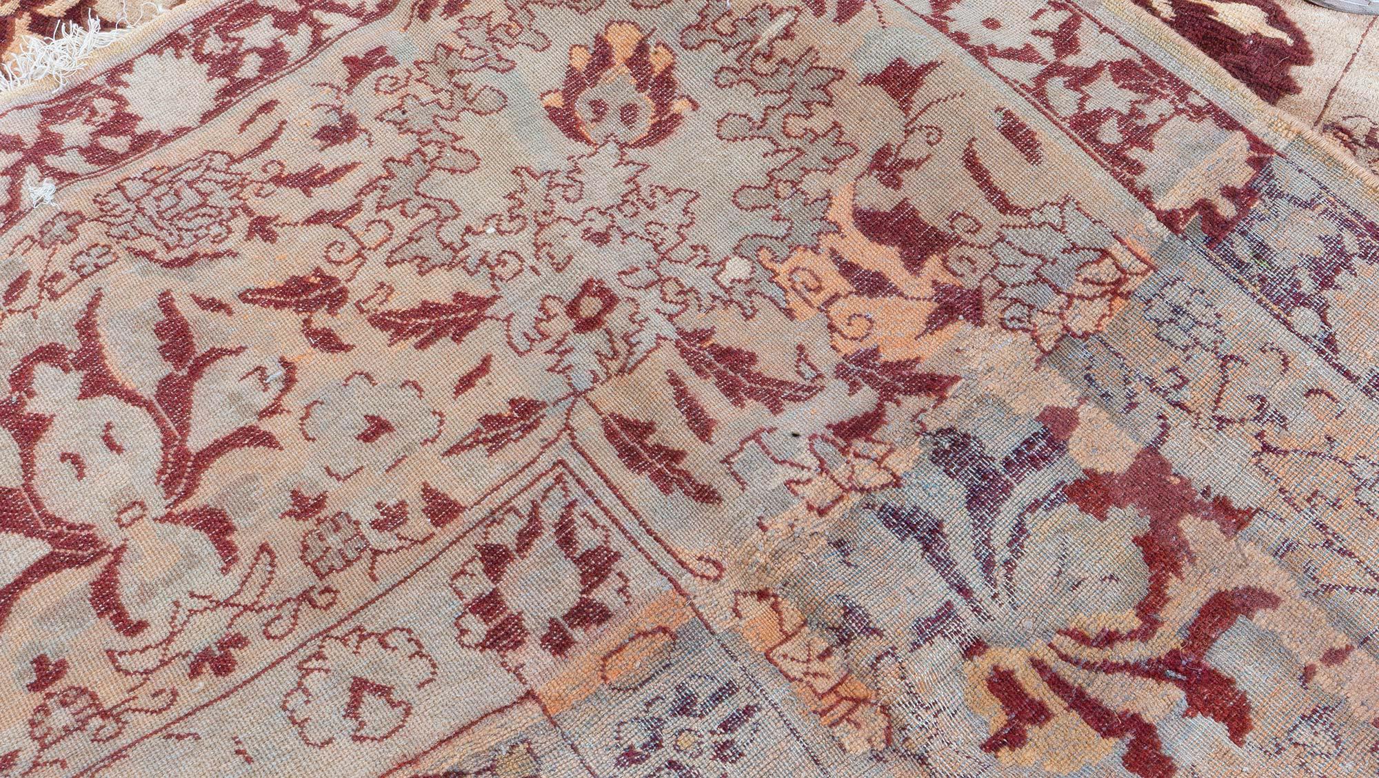 Antique Indian Amritsar Red and Beige Wool Carpet 5