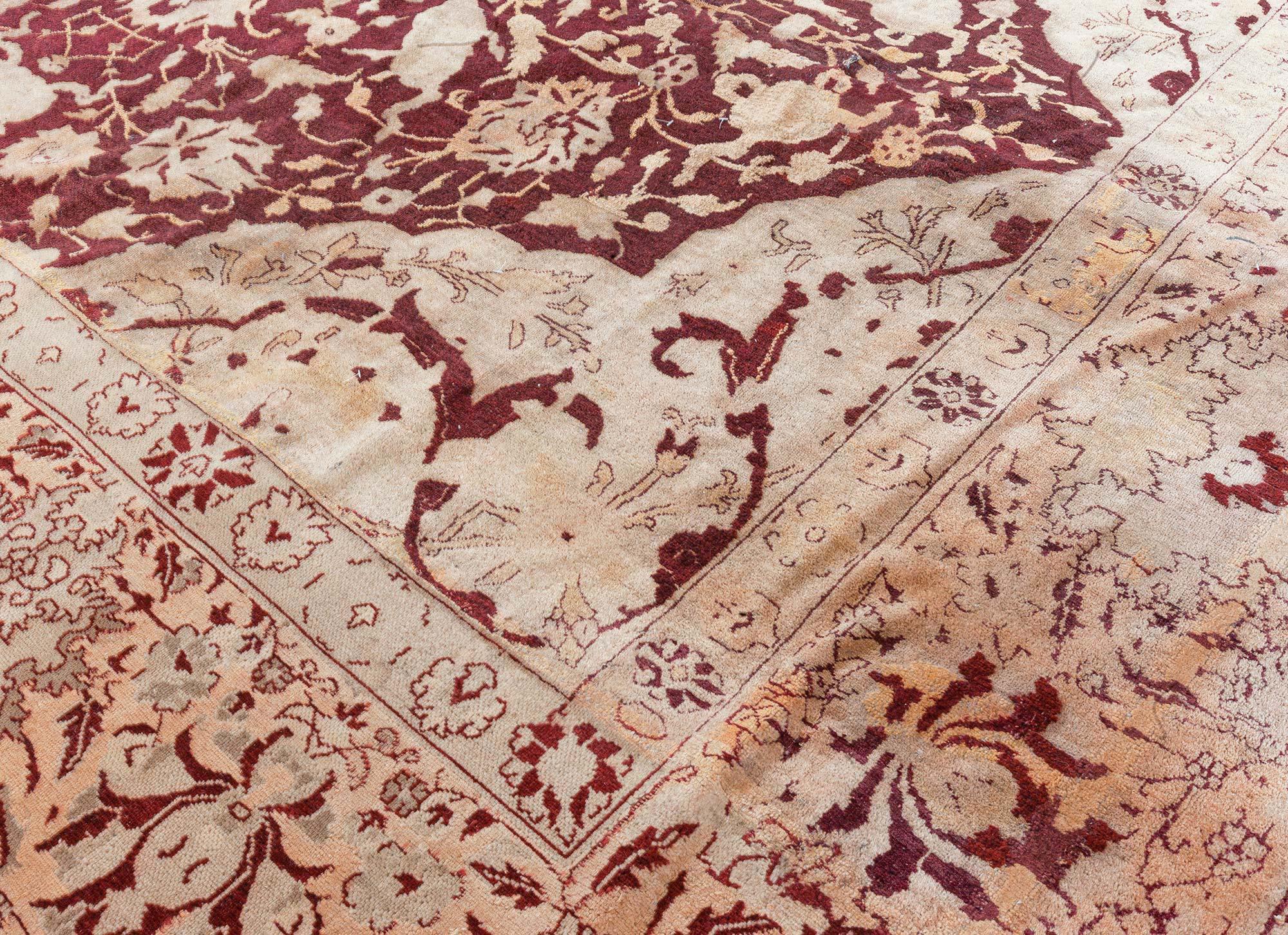 20th Century Antique Indian Amritsar Red and Beige Wool Carpet