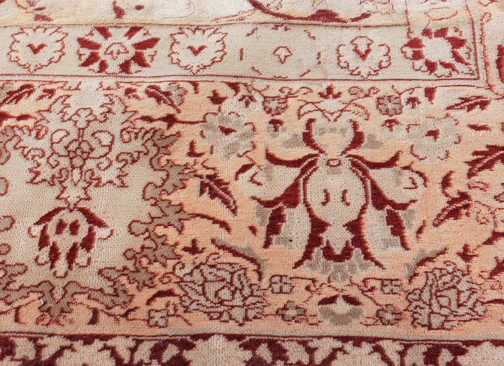 Antique Indian Amritsar Red and Beige Wool Carpet 2