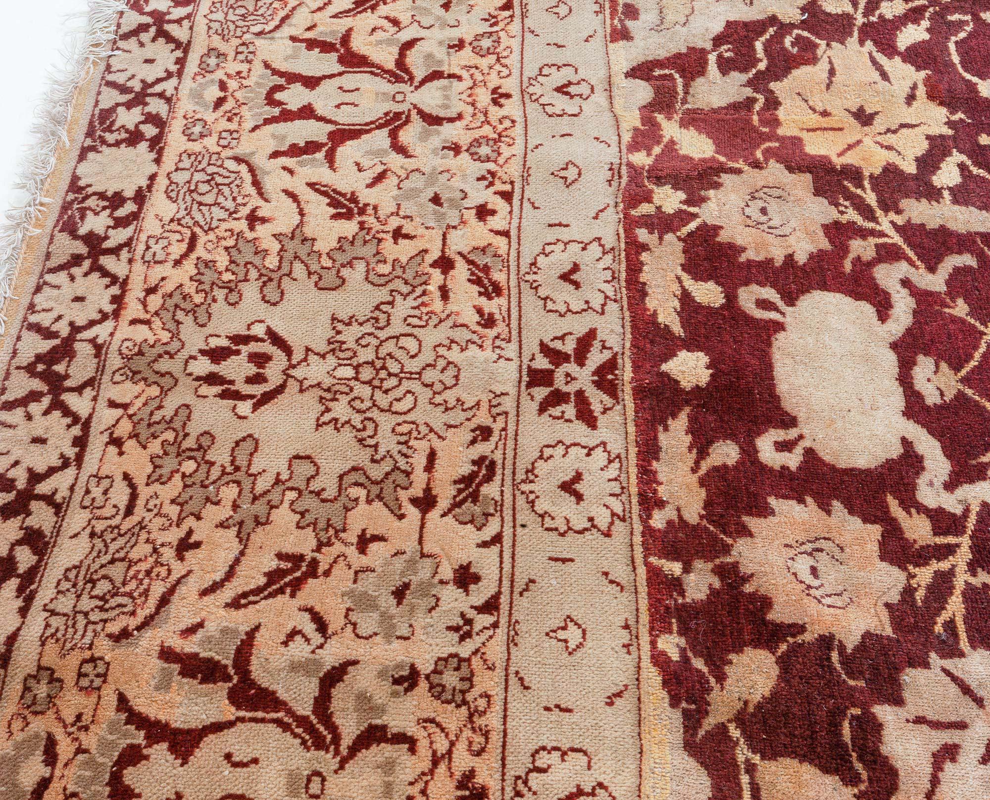 Antique Indian Amritsar Red and Beige Wool Carpet 4