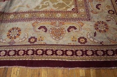 1880s Red-Wine Medallion Antique Indian Amritsar Carpet 18'10"x20'10" Wool Rug