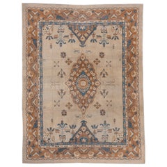 Antique Indian Amritsar Rug, Ecru Field, Tan and Blue Accents, circa 1920s