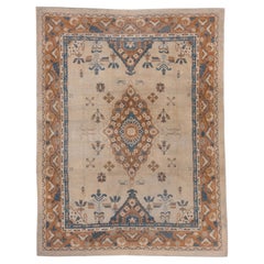 Antique Indian Amritsar Rug, Ecru Field, Tan and Blue Accents, circa 1920s