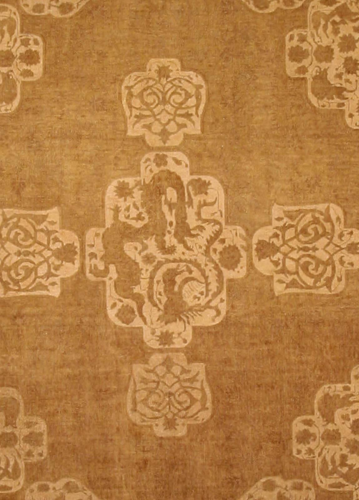 Antique Indian Amritsar Tan Background Handmade Wool Rug
Size: 12'1