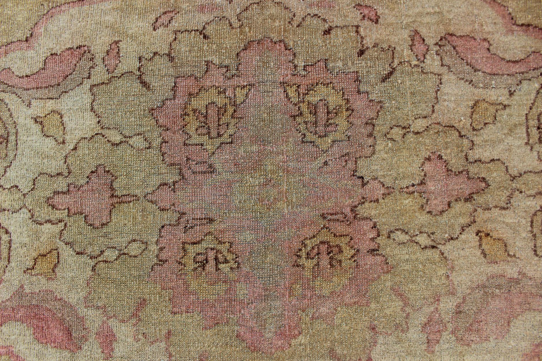 Antique Amritsar Rug With Medallion Design in Acidic-Yellow Green, Pink, Ivory For Sale 2