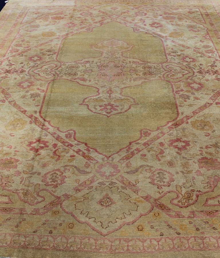 Antique Indian Amritsar Rug in Acidic Yellow green, Pink and Ivory For ...