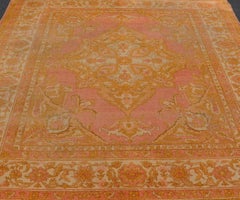 Antique Indian Amritsar Rug in Acidic Yellow, Pink and Ivory With Medallion