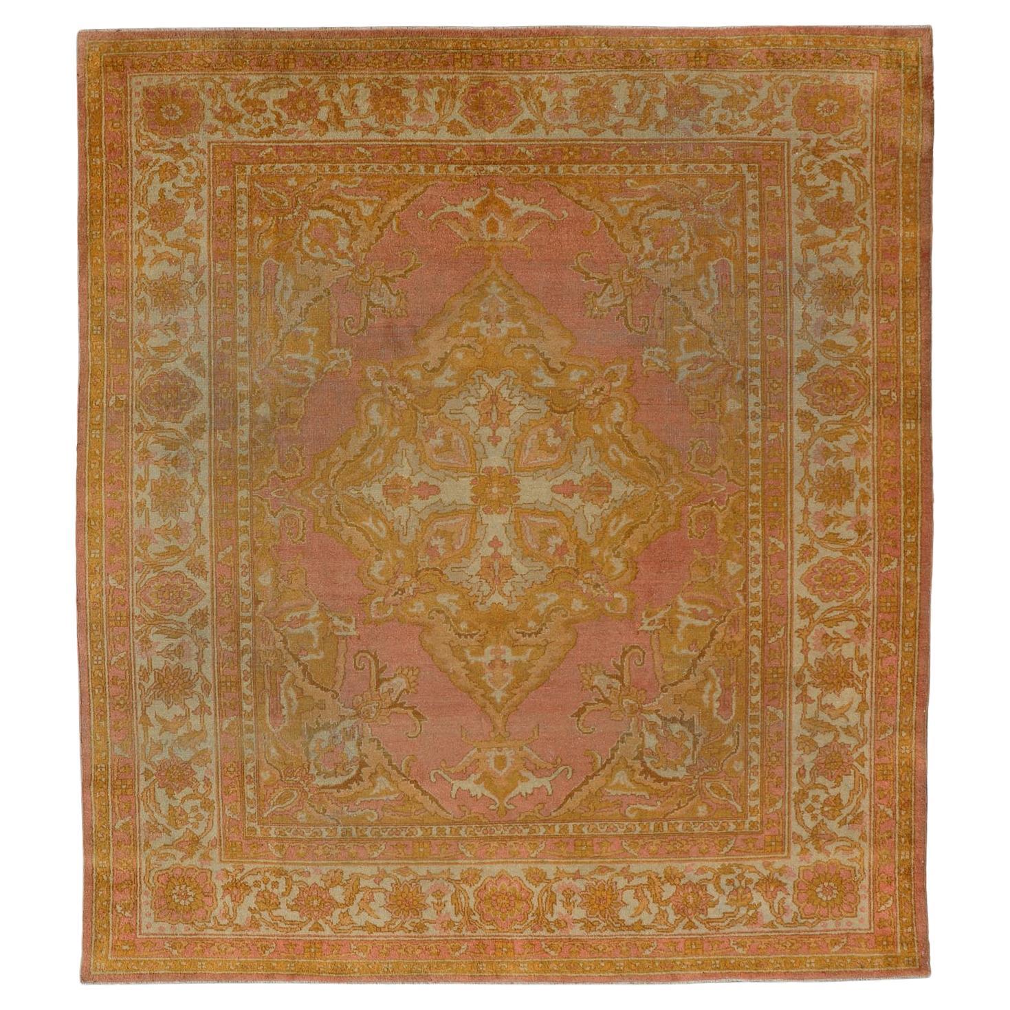Antique Indian Amritsar Rug in Acidic Yellow, Pink and Ivory With Medallion For Sale
