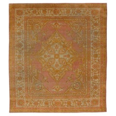 Antique Indian Amritsar Rug in Acidic Yellow, Pink and Ivory With Medallion