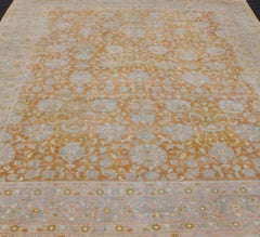 Antique Indian Amritsar Rug in Light Orange/Saffron, Pink, Light Blue & Green