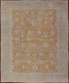 Antiker indischer Amritsar-Teppich in Hell Orange/Schwarz, Rosa, Hellblau und Grün